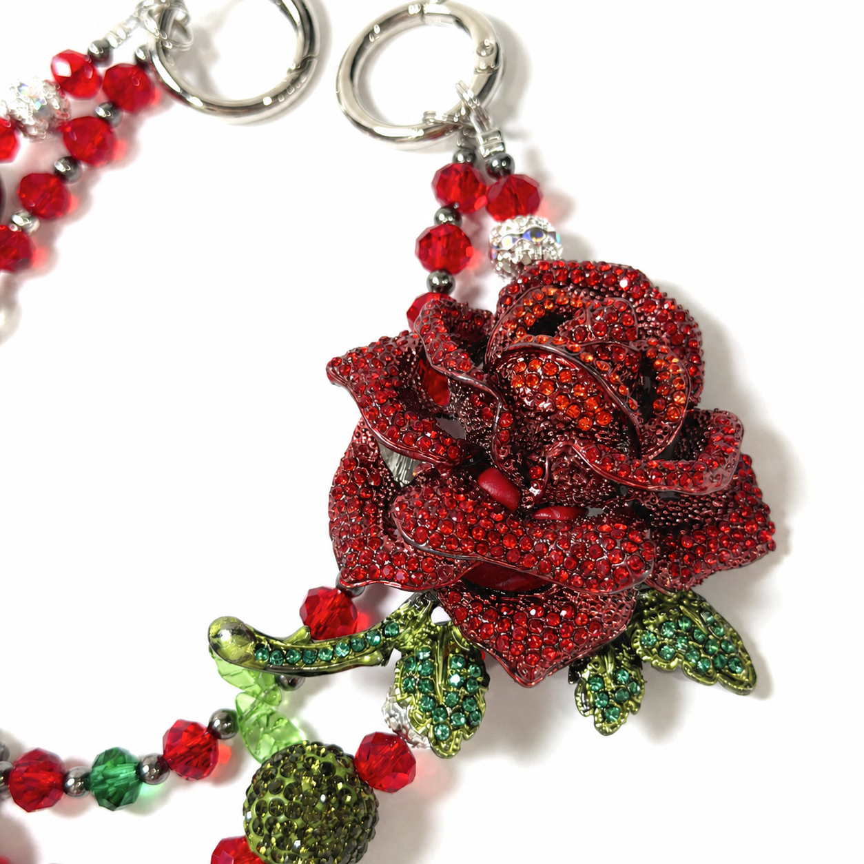 Crimson Rose Crystal Beaded Bag Charm & Keychain