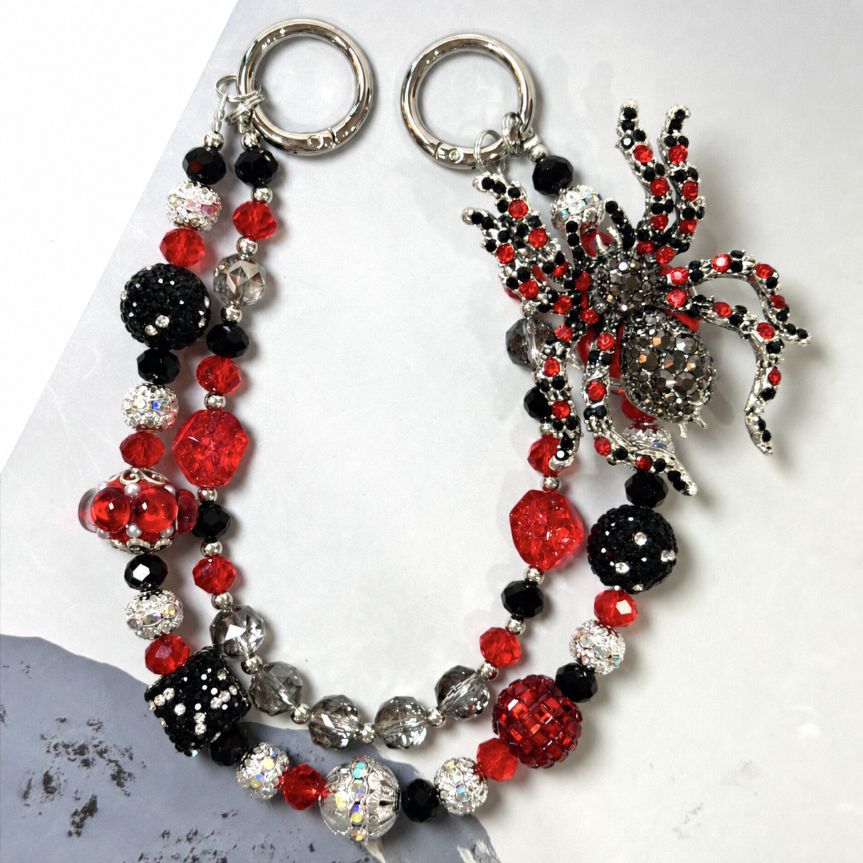 Midnight Spider Crystal Beaded Bag Charm & Keychain