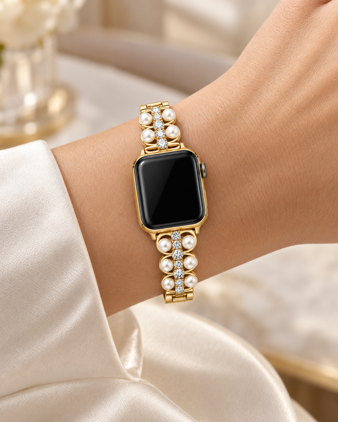Pearl Link Silver-Tone Watch Band