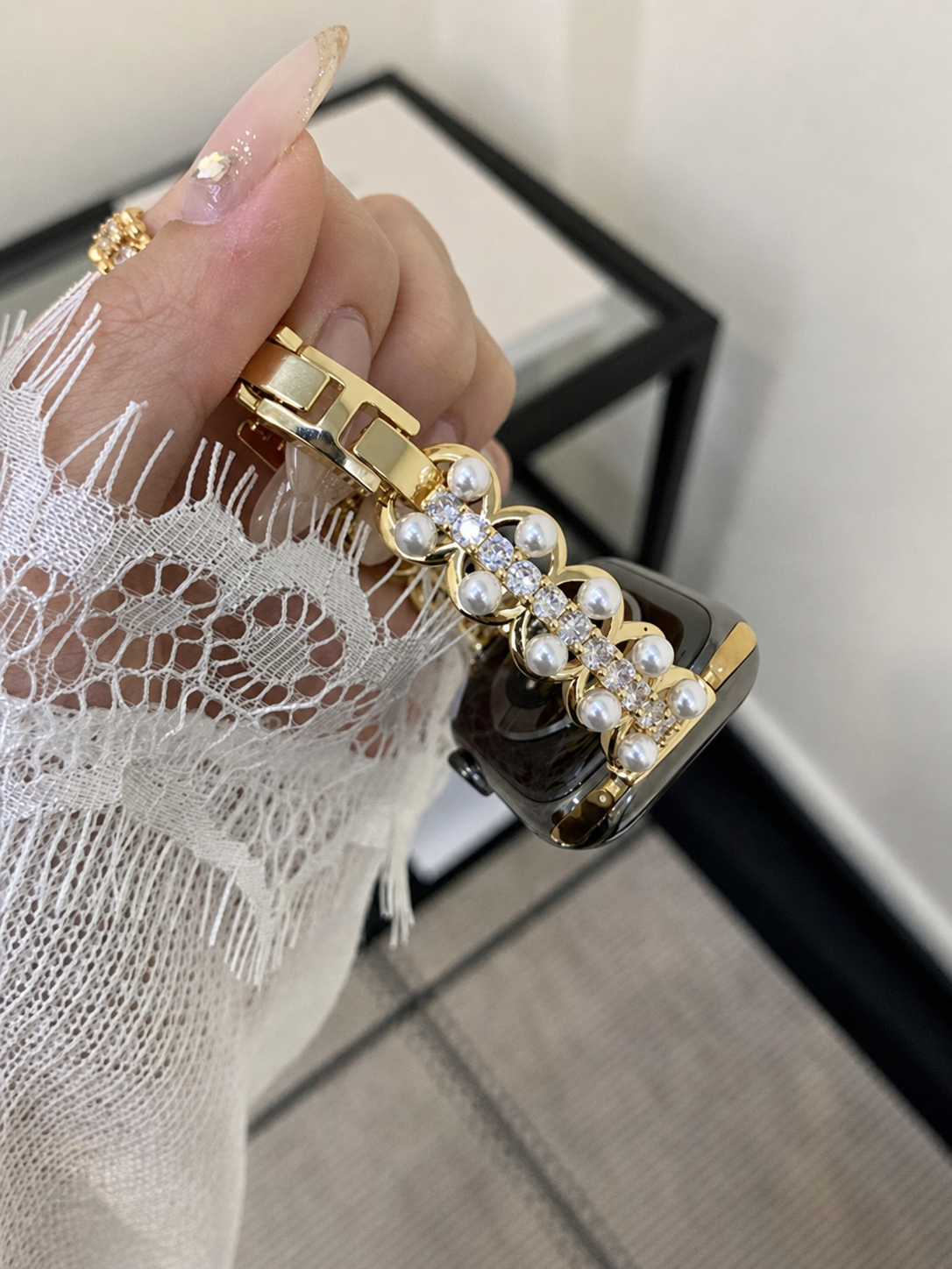 Pearl Link Silver-Tone Watch Band