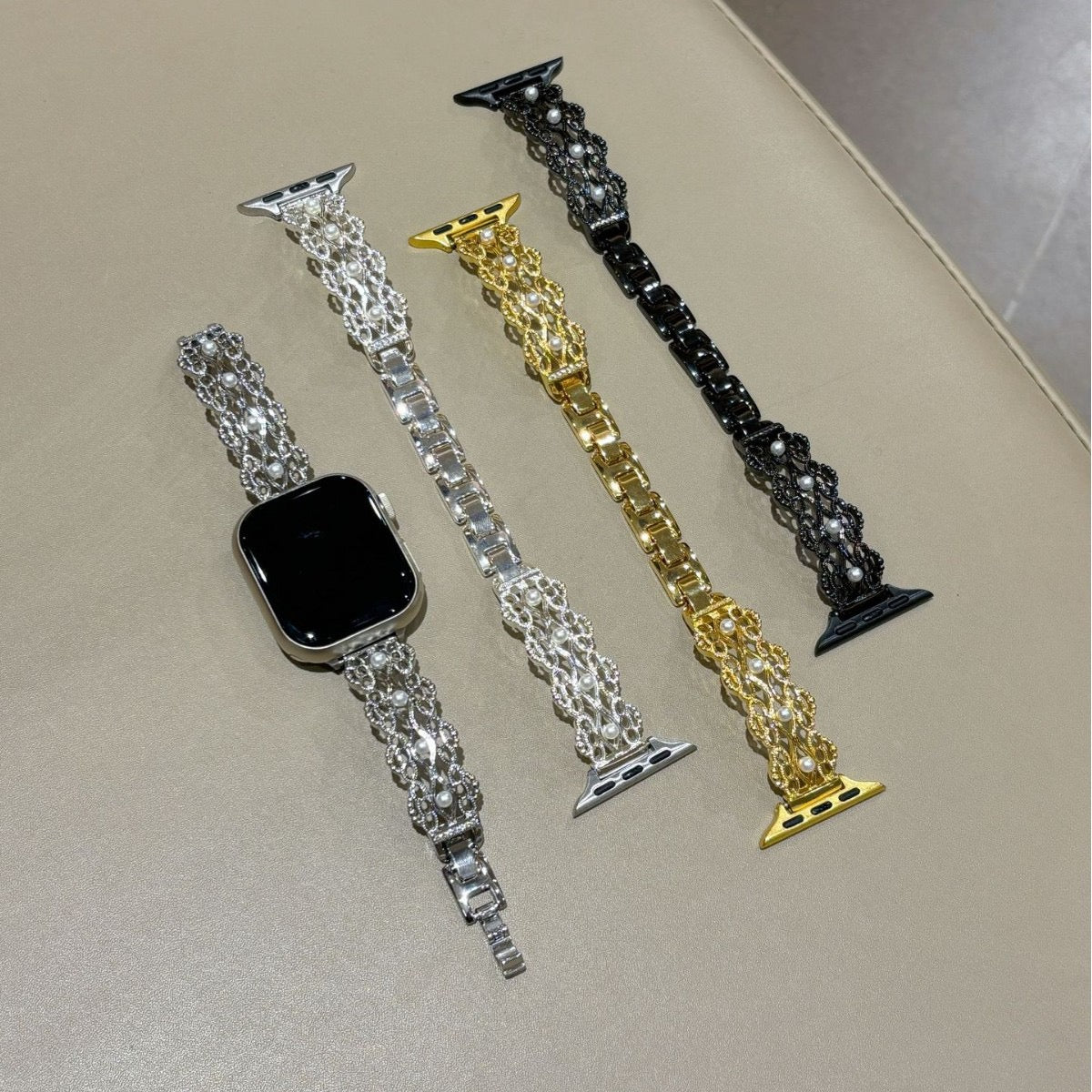 Gilded Pearl Lattice Watch Band