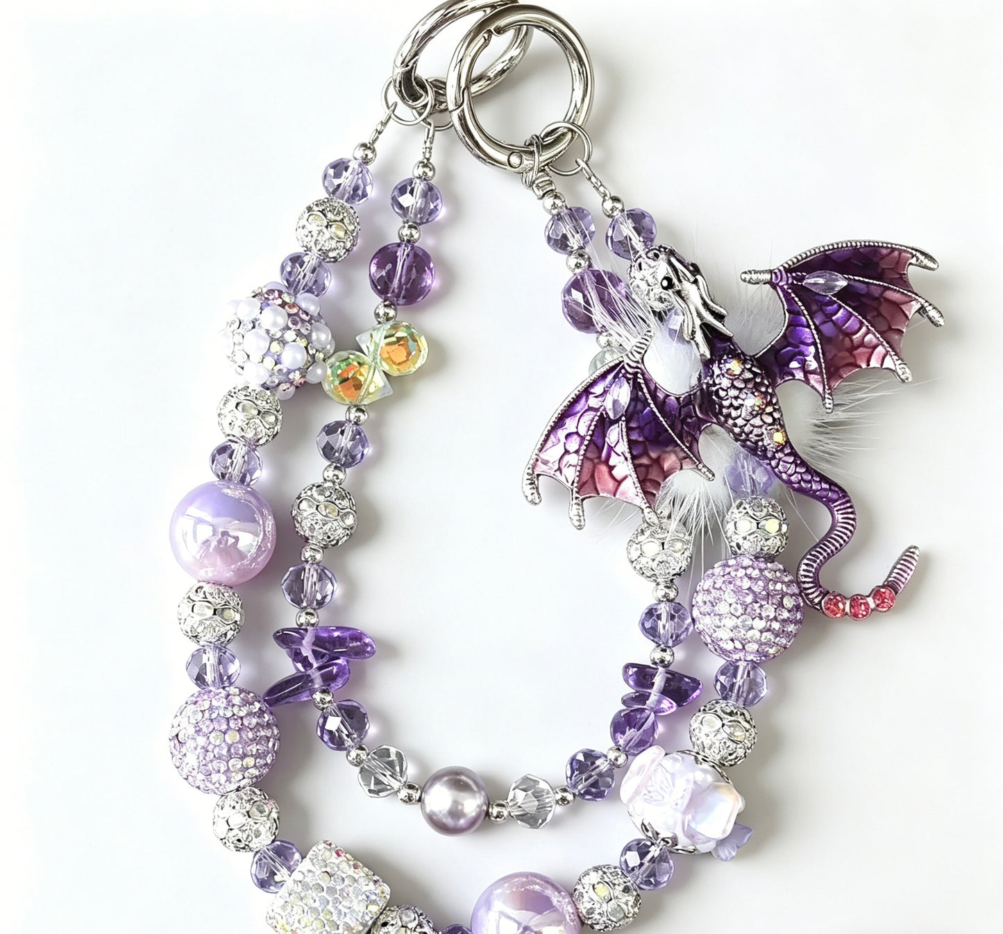 Dragon Charm Phone & Bag Chain – Colorful Enamel Double Layer Rhinestone Alloy Strap