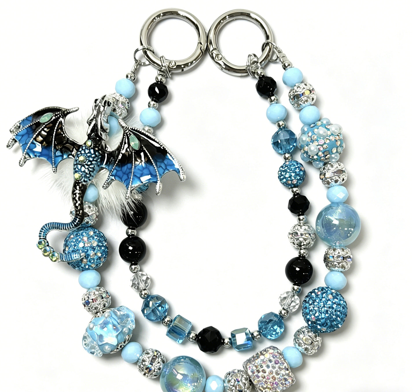 Dragon Charm Phone & Bag Chain – Colorful Enamel Double Layer Rhinestone Alloy Strap