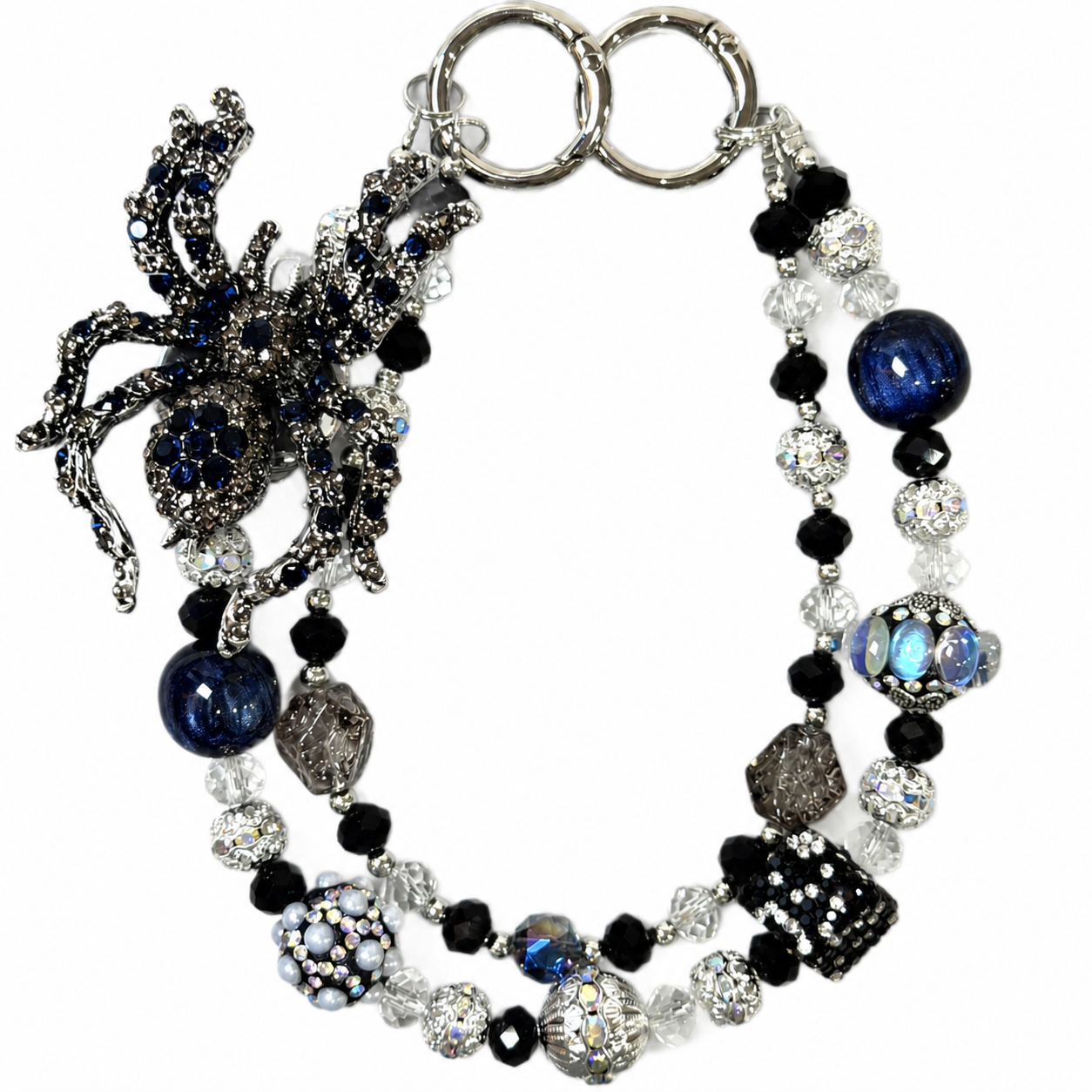 Midnight Spider Crystal Beaded Bag Charm & Keychain