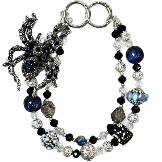 Midnight Spider Crystal Beaded Bag Charm & Keychain