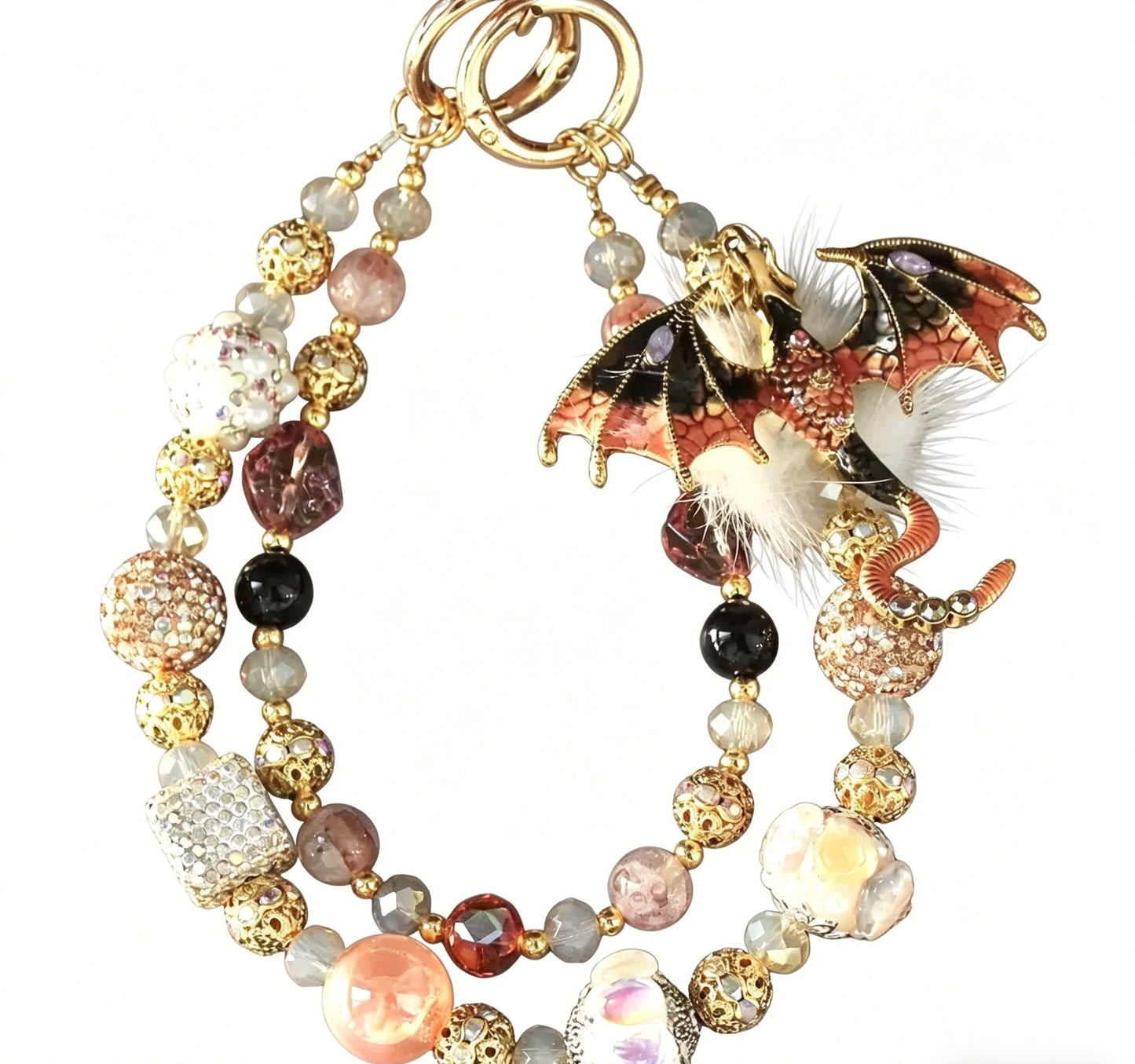 Dragon Charm Phone & Bag Chain – Colorful Enamel Double Layer Rhinestone Alloy Strap