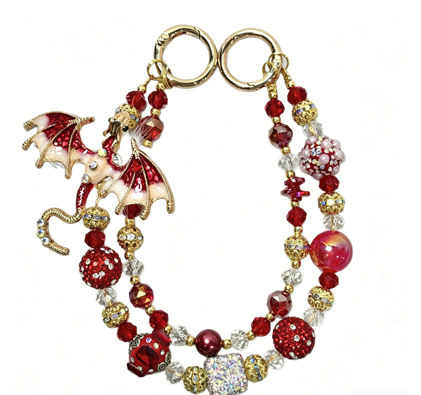 Dragon Charm Phone & Bag Chain – Colorful Enamel Double Layer Rhinestone Alloy Strap