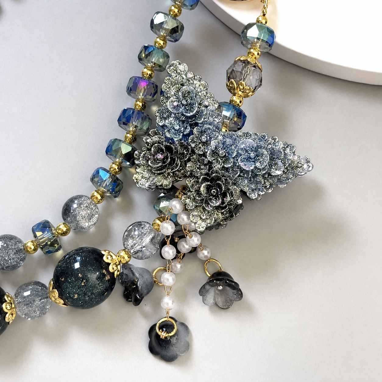 Midnight Garden Crystal Beaded Bag Charm & Keychain