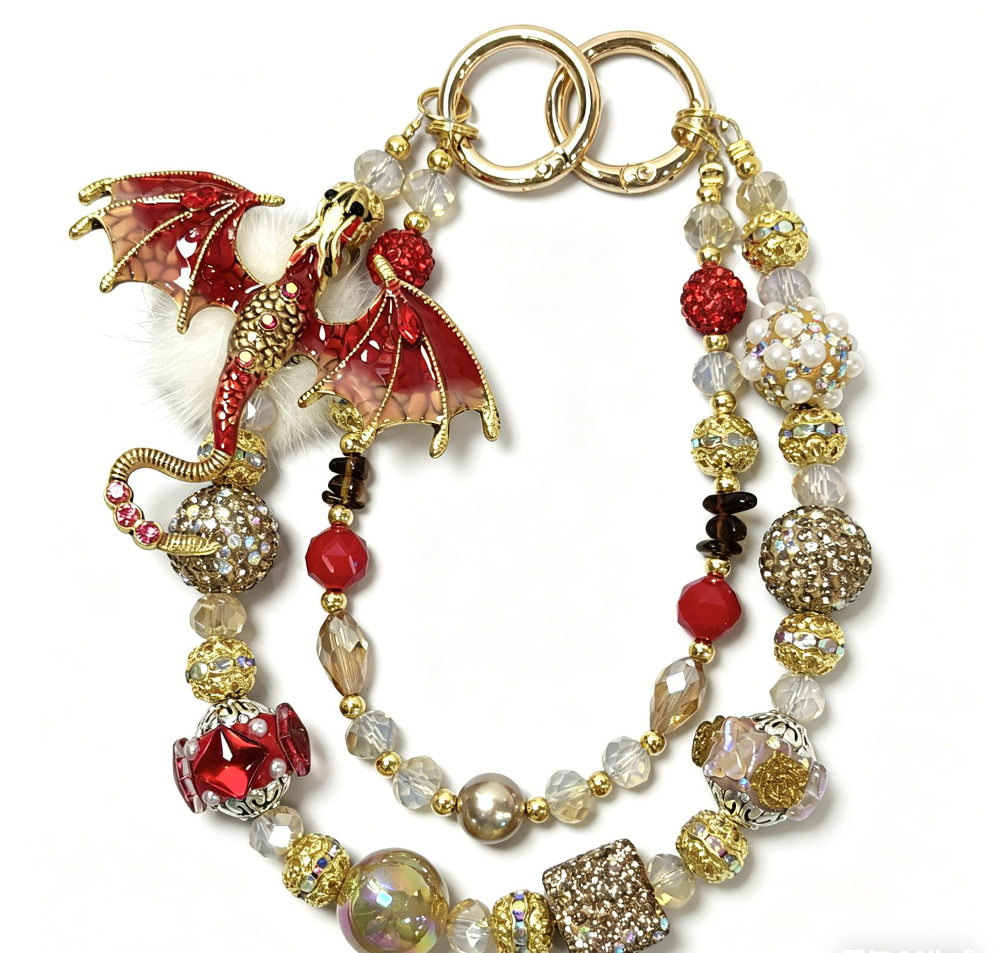 Dragon Charm Phone & Bag Chain – Colorful Enamel Double Layer Rhinestone Alloy Strap