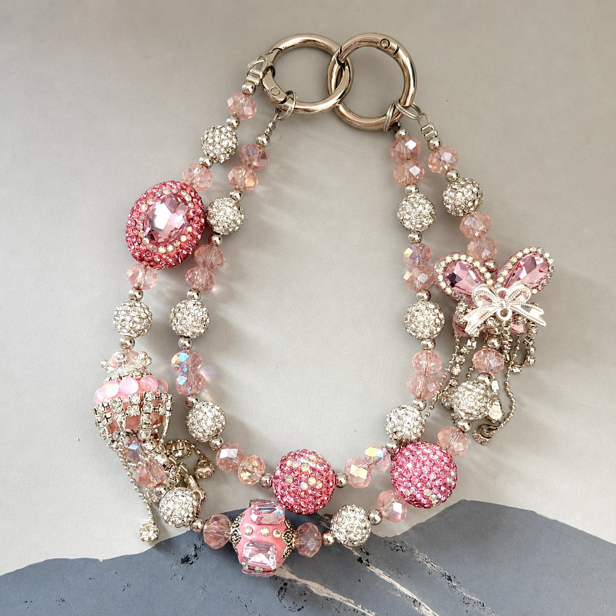 Blush Bow Crystal Beaded Bag Charm & Keychain