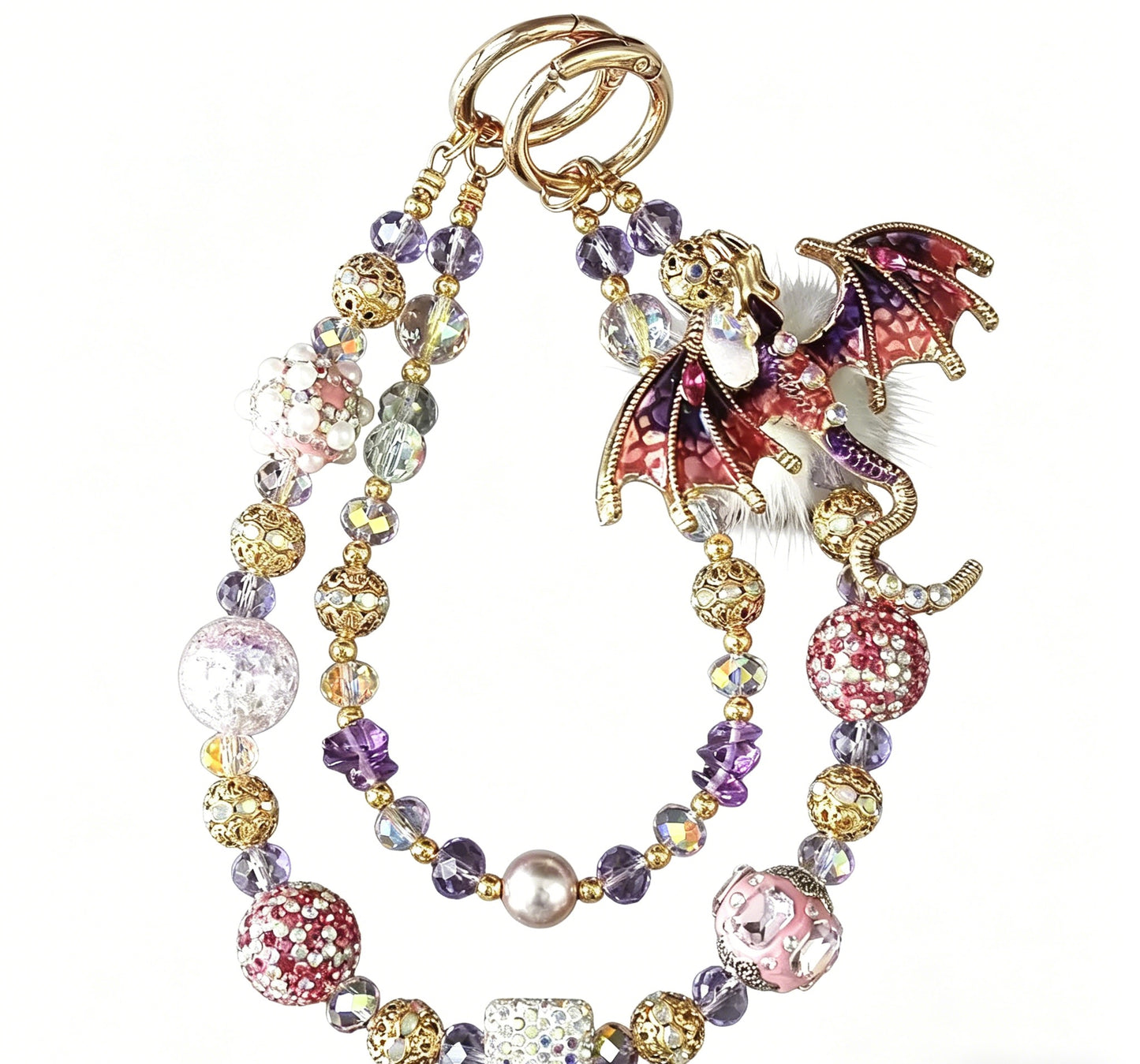 Dragon Charm Phone & Bag Chain – Colorful Enamel Double Layer Rhinestone Alloy Strap