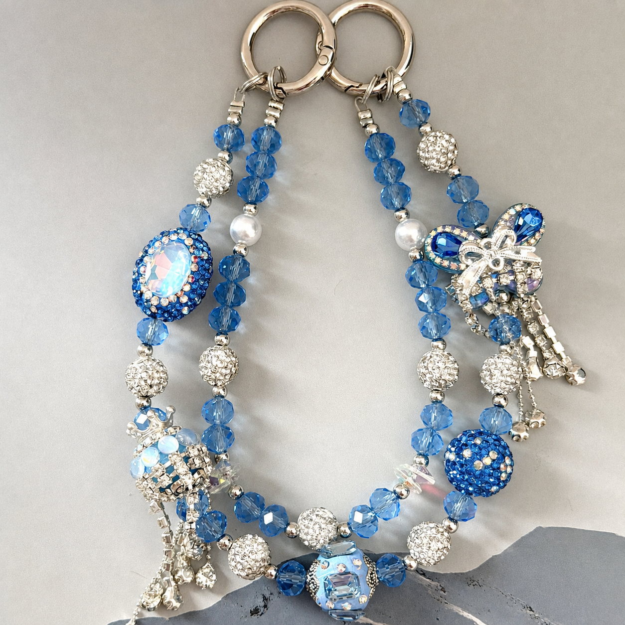 Blush Bow Crystal Beaded Bag Charm & Keychain