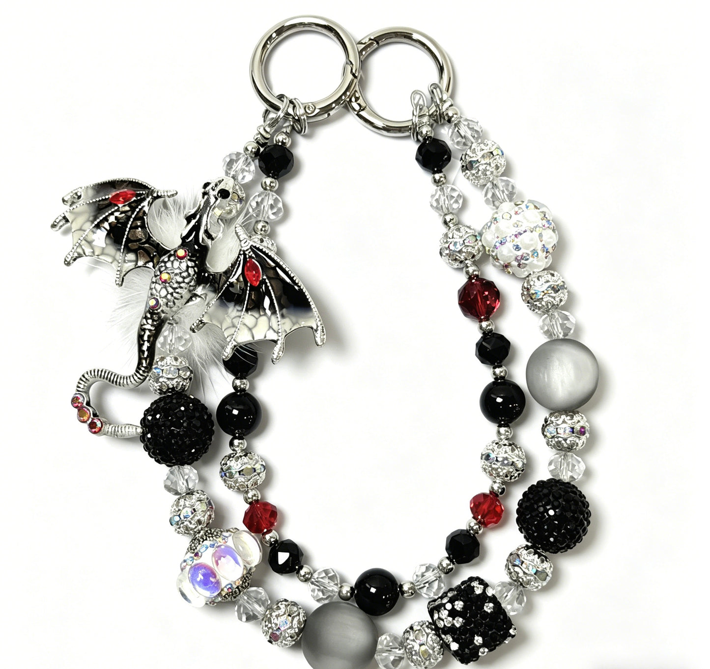 Dragon Charm Phone & Bag Chain – Colorful Enamel Double Layer Rhinestone Alloy Strap
