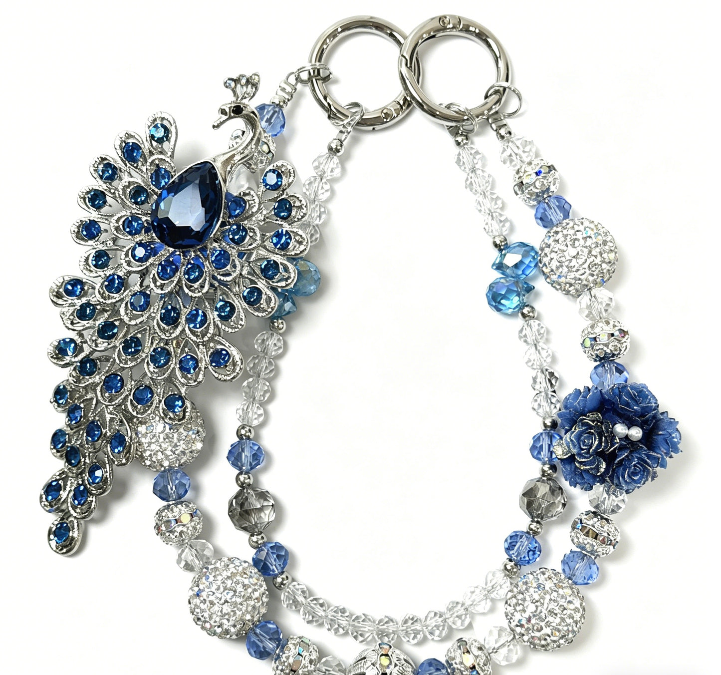 Peacock Phone Chain Charm Strap – Colorful Iridescent Beaded Bag & Phone Accessory