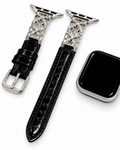 Black Floral Crystal Leather Watch Band