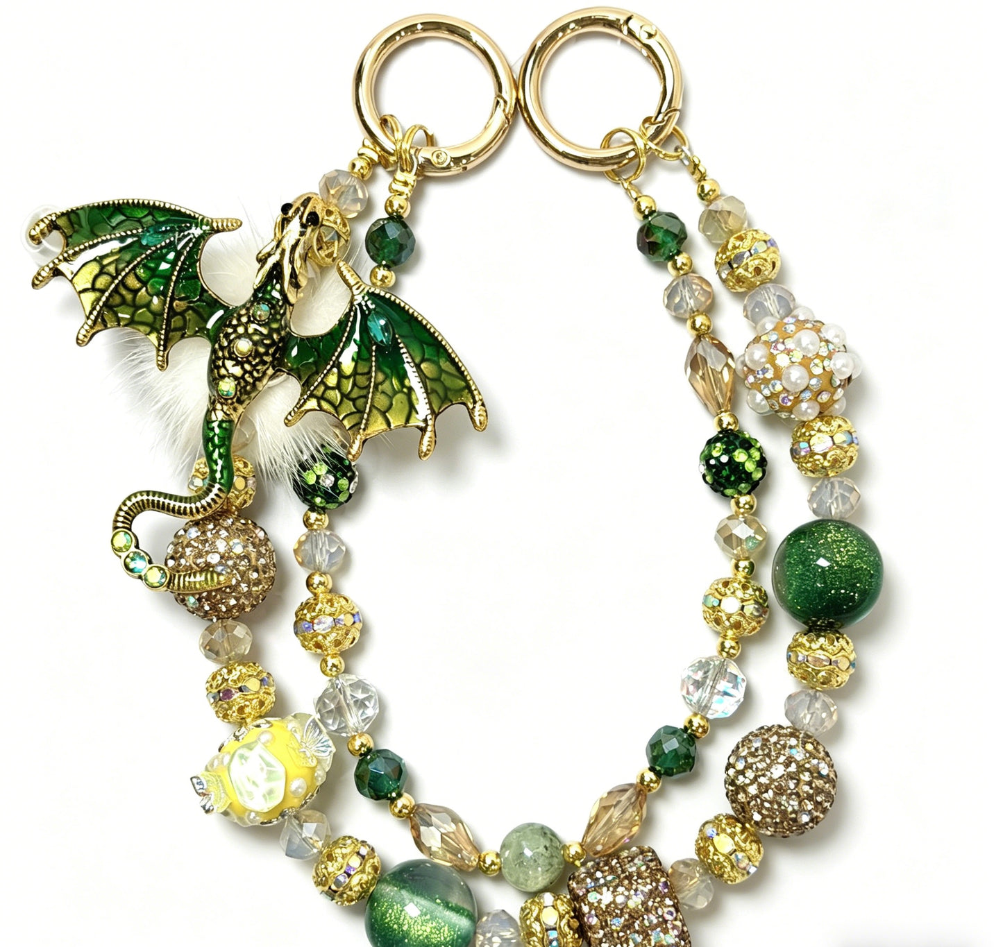 Dragon Charm Phone & Bag Chain – Colorful Enamel Double Layer Rhinestone Alloy Strap