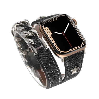 Denim Double-ring Leather Rivet Apple Watch Band