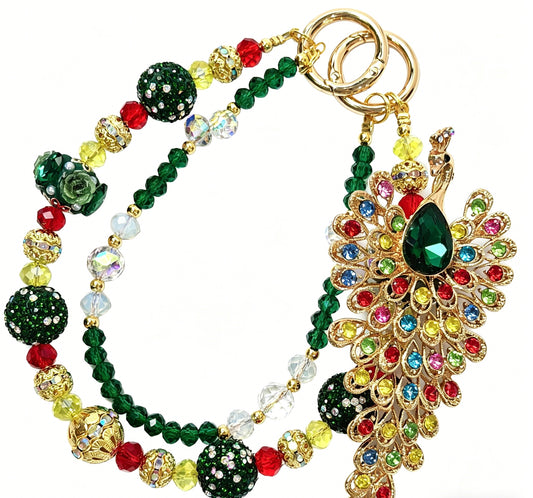 Peacock Phone Chain Charm Strap – Colorful Iridescent Beaded Bag & Phone Accessory