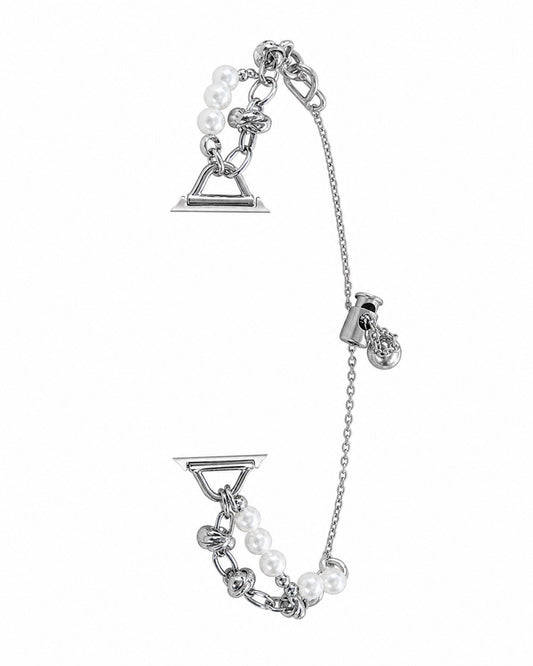 Classic Style Pearl Metal Chain Apple Watch Band - white background product view