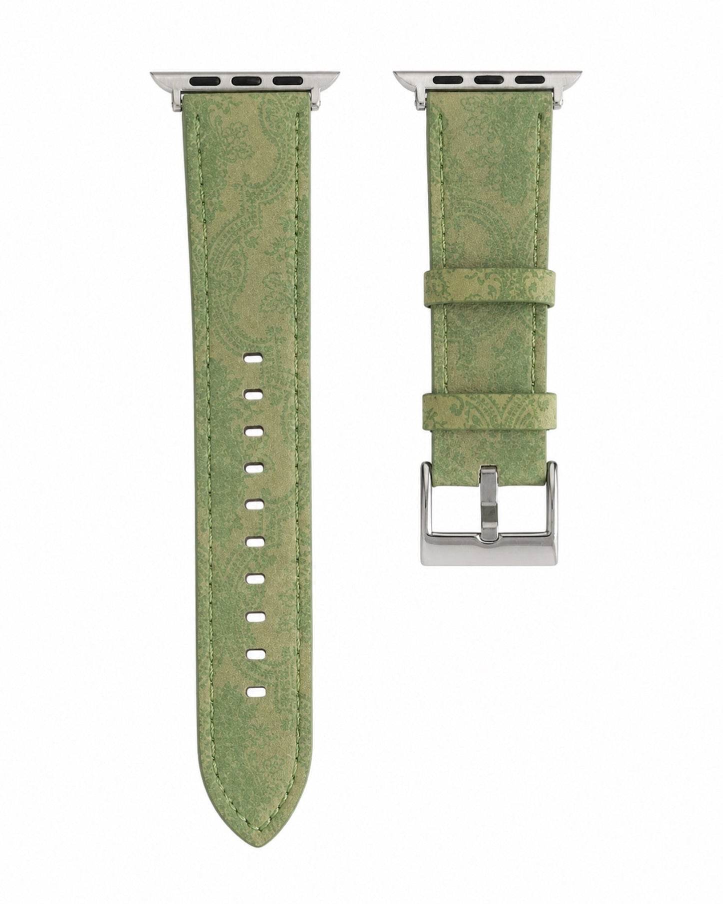 Printed Green Leather Apple Watch Band - white background product view