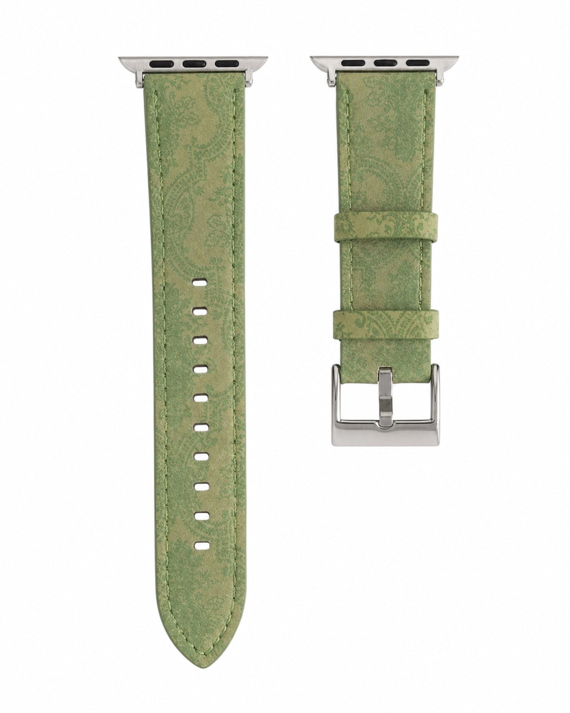 Printed Green Leather Apple Watch Band - white background product view