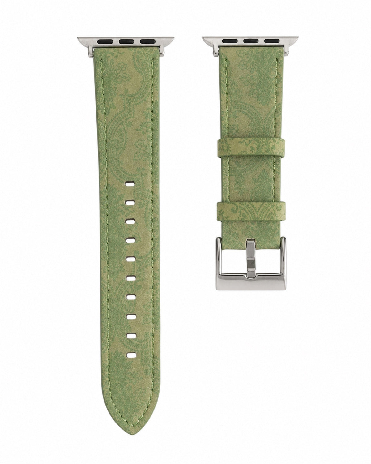 Printed Green Leather Apple Watch Band - white background product view