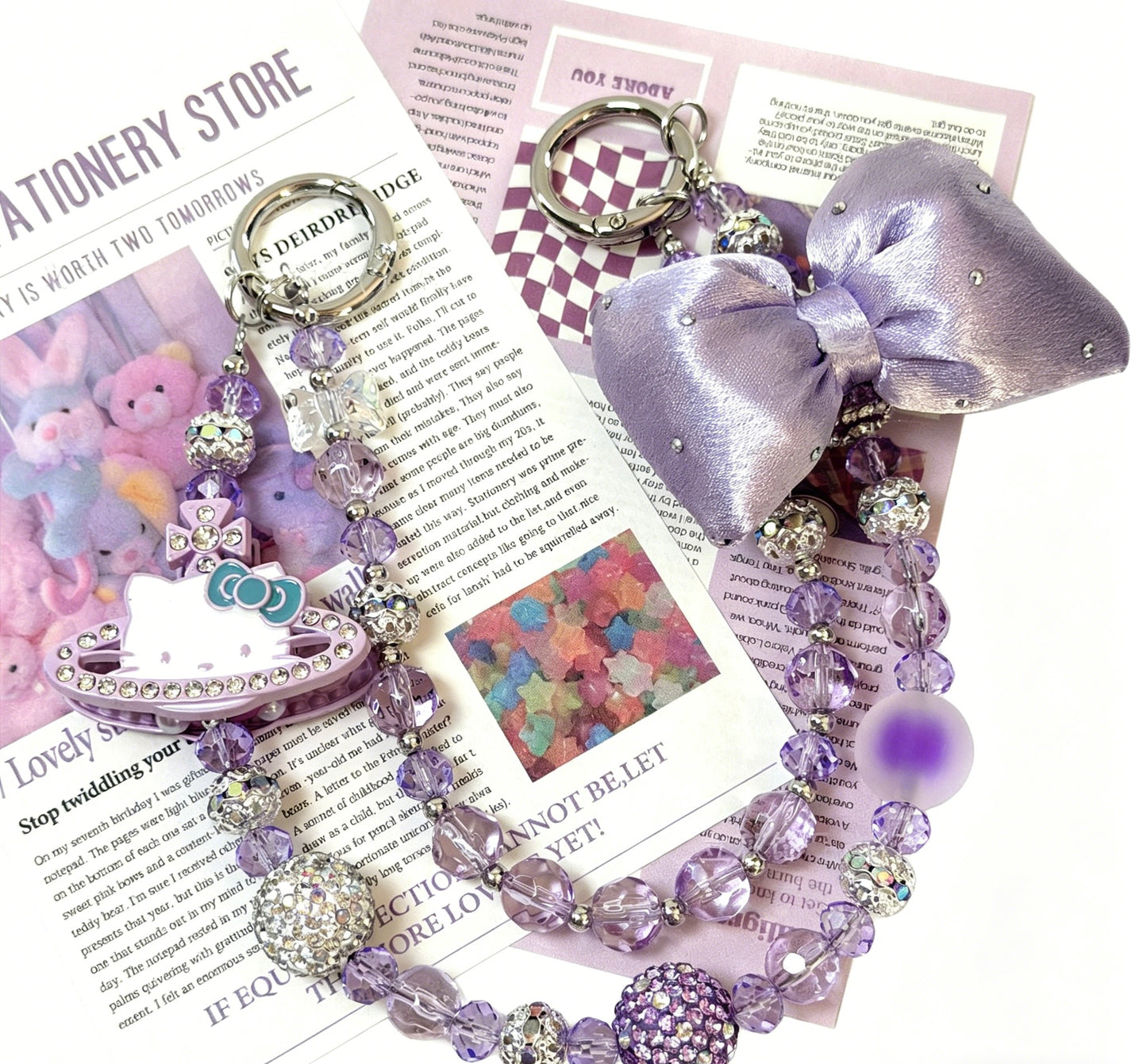 Cute Cat Beaded Phone & Bag Chain Strap – Pearl Charm Handbag Accessory
