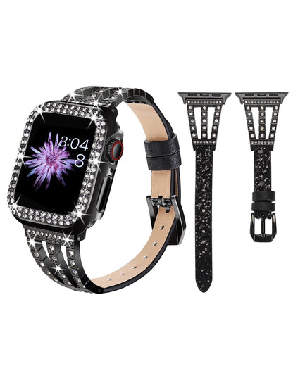 Crystal Leather Apple Watch Band - white background product view