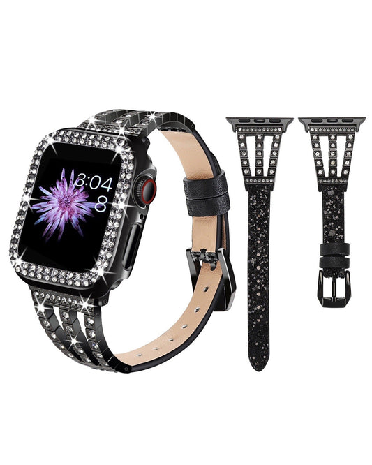 Crystal Leather Apple Watch Band - white background product view