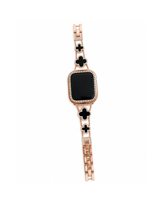 Crystal Clover Stainless Steel Apple Watch Band - white background product view