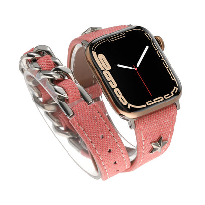 Denim Double-ring Leather Rivet Apple Watch Band