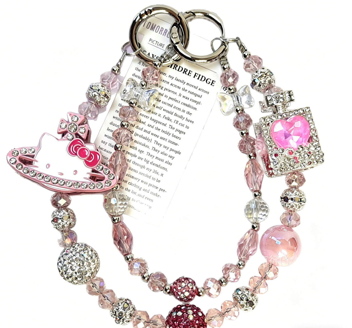 Cute Cat Beaded Phone & Bag Chain Strap – Pearl Charm Handbag Accessory