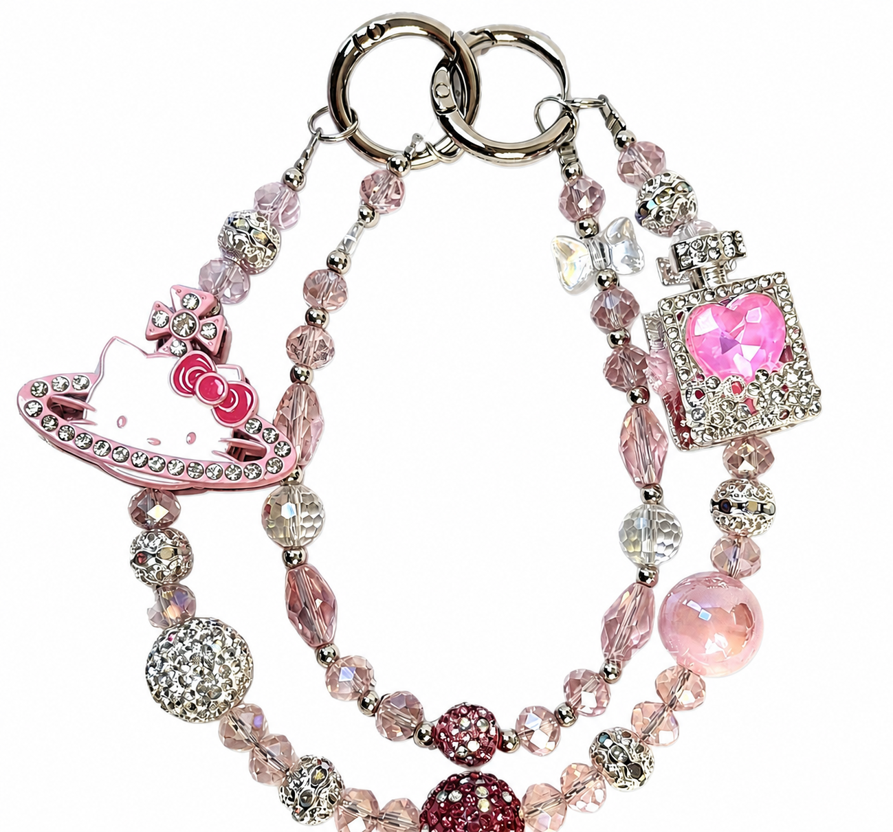 Cute Cat Beaded Phone & Bag Chain Strap – Pearl Charm Handbag Accessory
