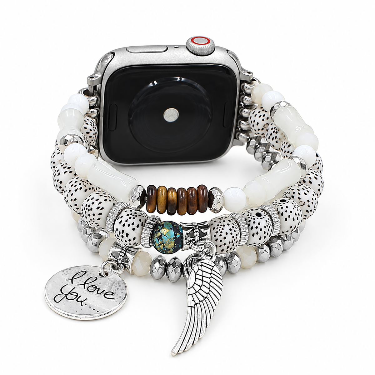 Wood-Tone Beaded Tassel Watch Band