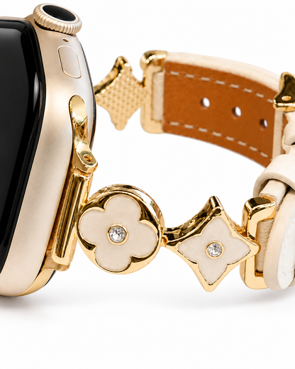 Ivory Flower & Star Leather-Look Watch Band