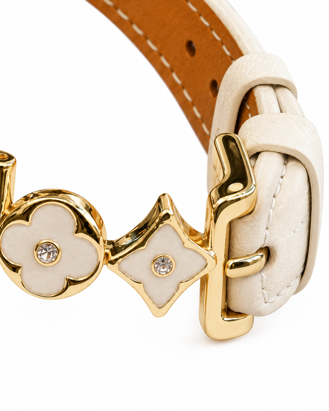 Ivory Flower & Star Leather-Look Watch Band