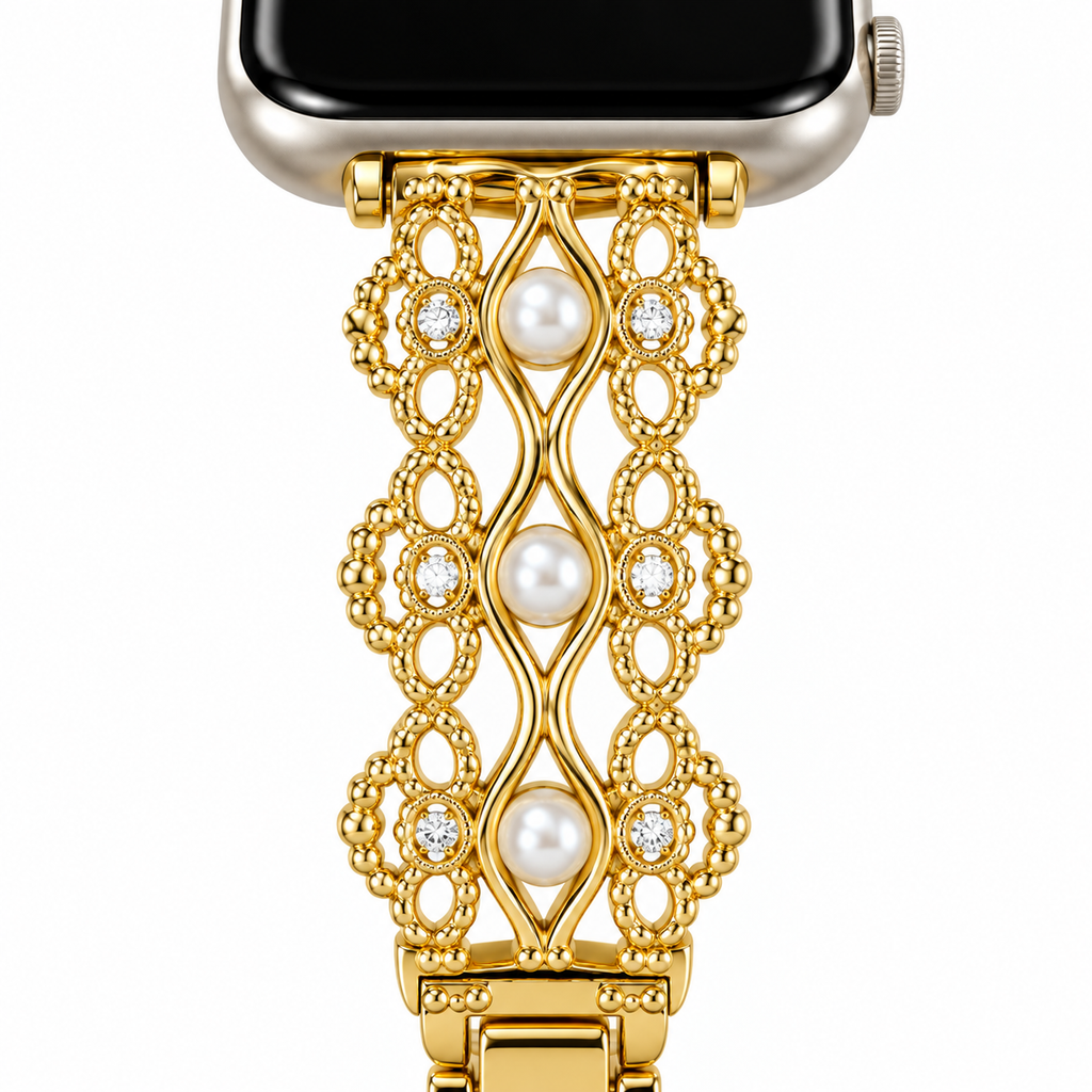 Gilded Pearl Lattice Watch Band