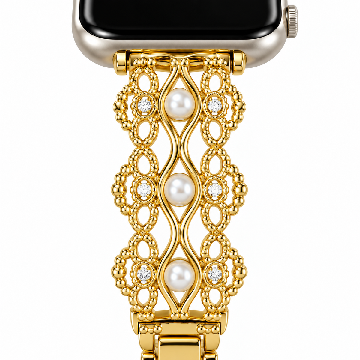 Gilded Pearl Lattice Watch Band