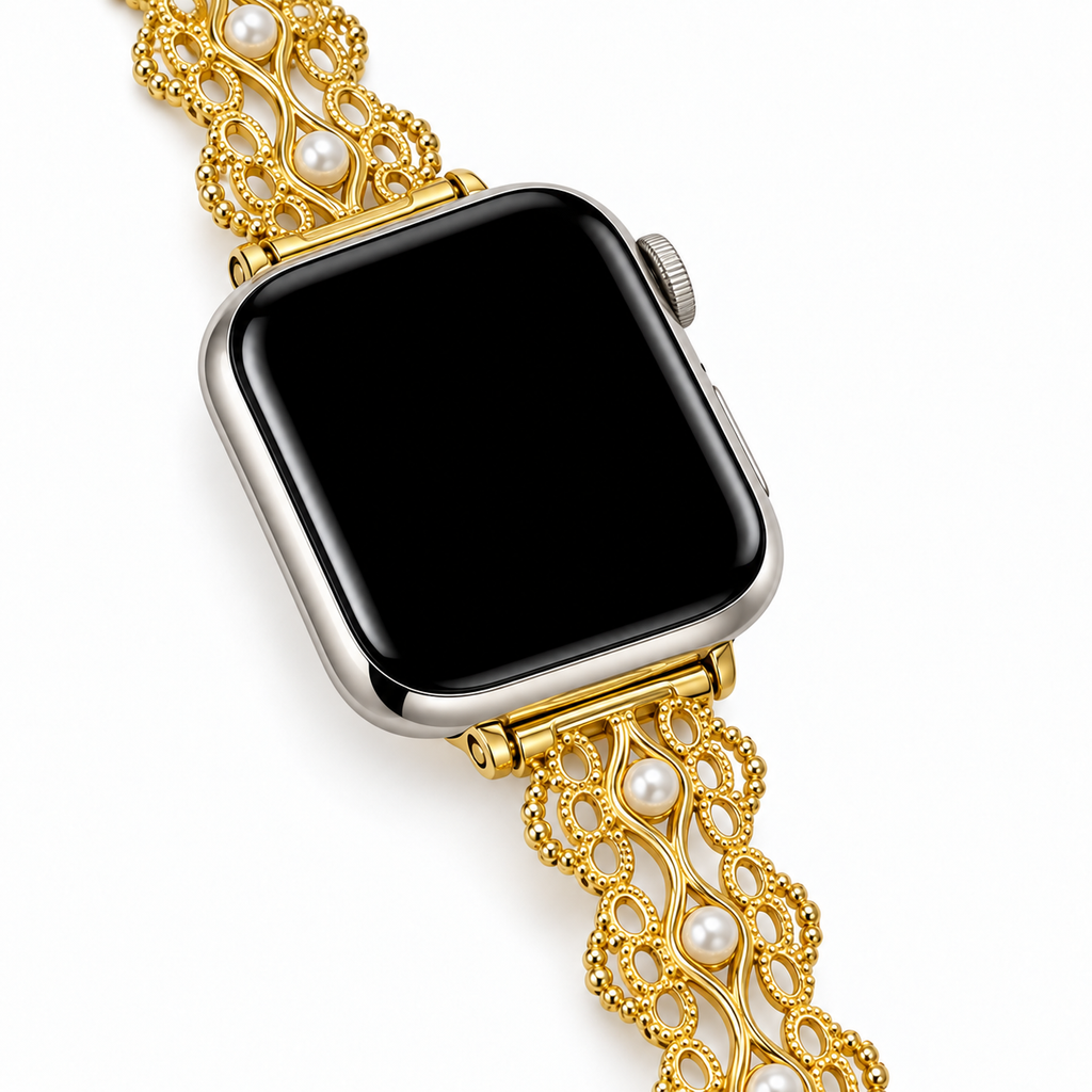 Gilded Pearl Lattice Watch Band