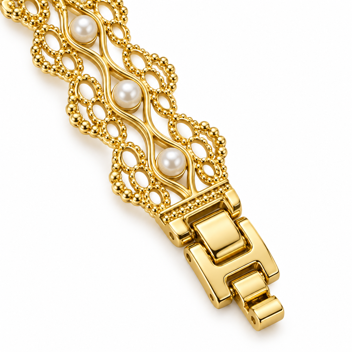 Gilded Pearl Lattice Watch Band