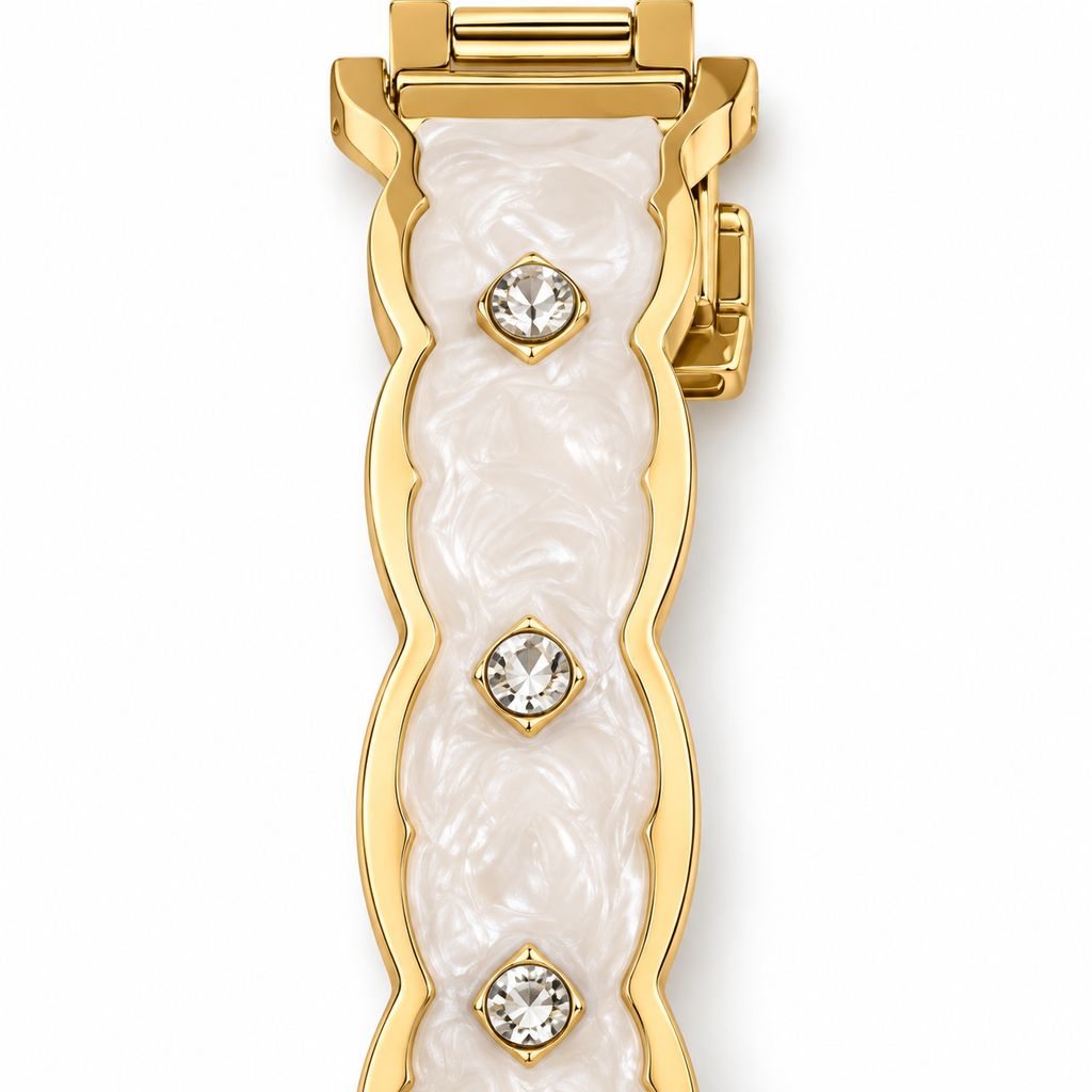 Ivory Marble-Inspired Gold-Trim Watch Band