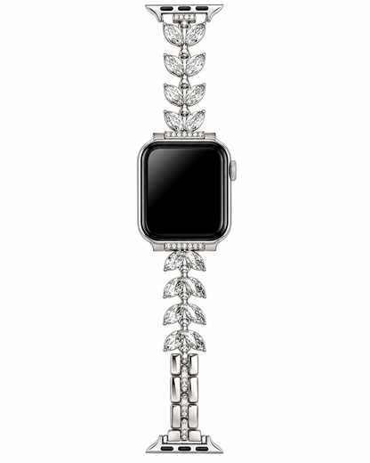 Silver Crystal Leaf Link Apple Watch Band