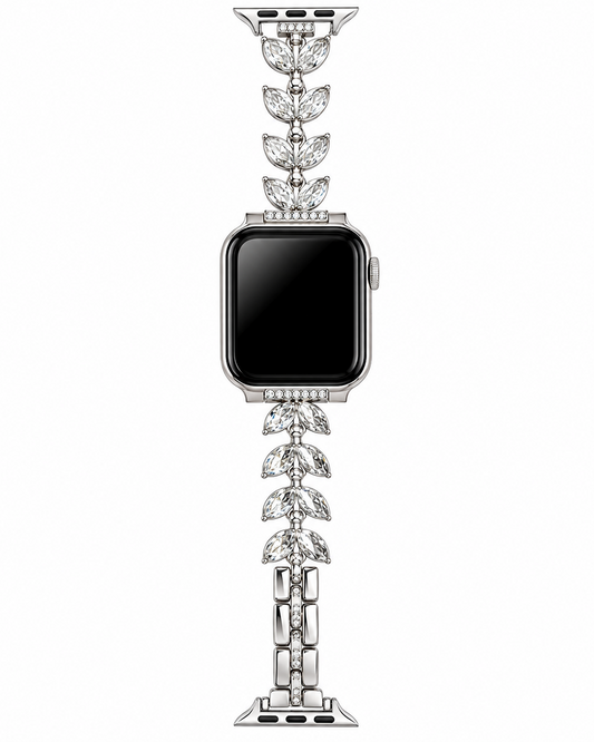Silver Crystal Leaf Link Apple Watch Band