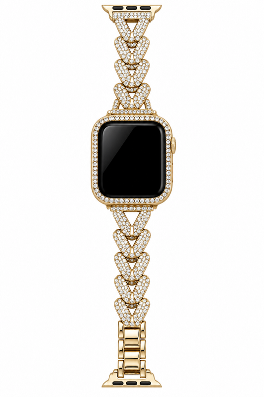 Gold Crystal Herringbone Link Apple Watch Band