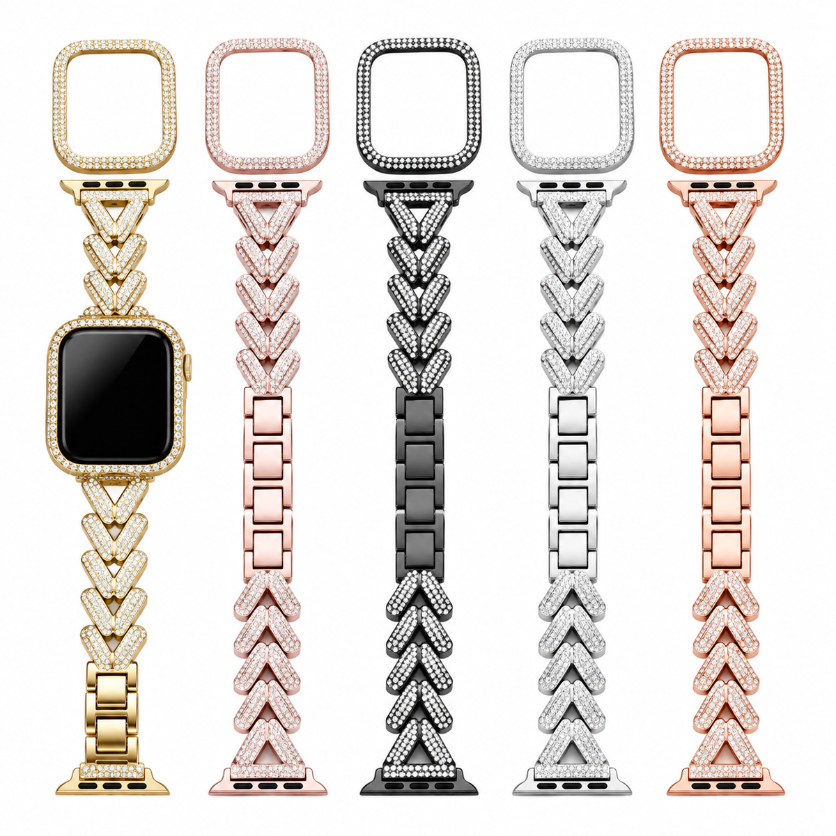 Gold Crystal Herringbone Link Apple Watch Band