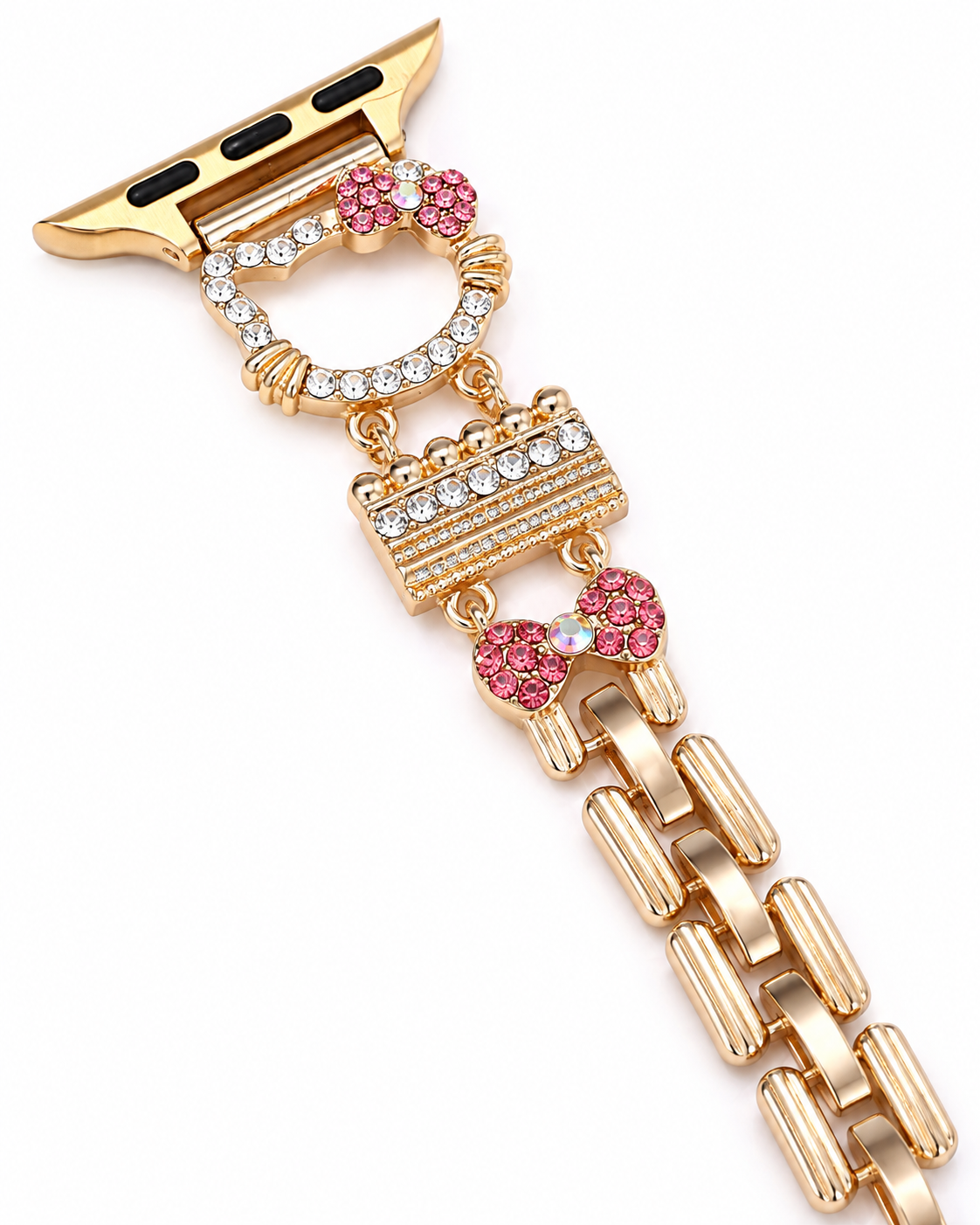 Pink Bow Crystal Case & Chain Smartwatch Band Set
