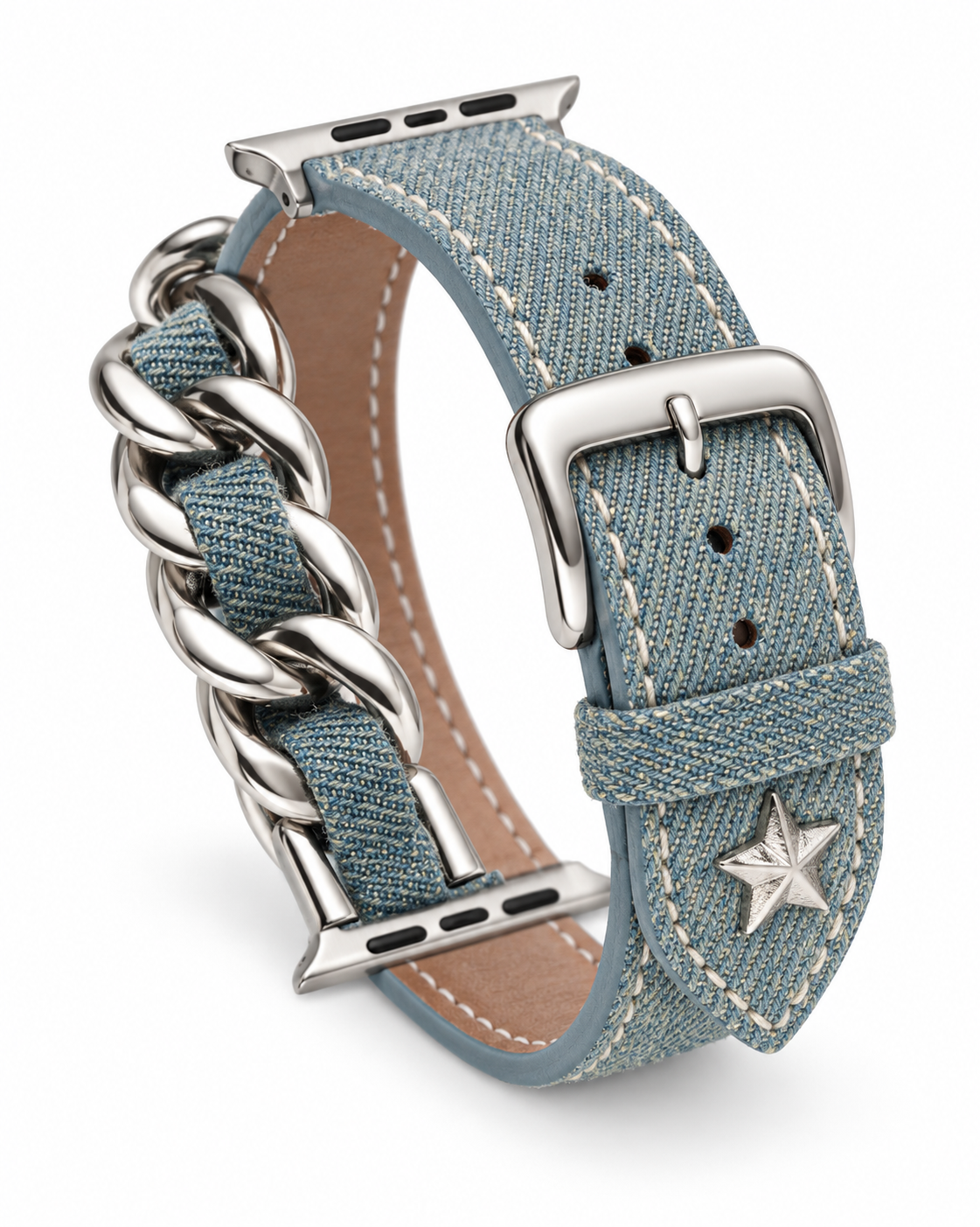 Denim Double-ring Leather Rivet Apple Watch Band