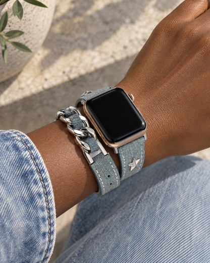 Denim Double-ring Leather Rivet Apple Watch Band
