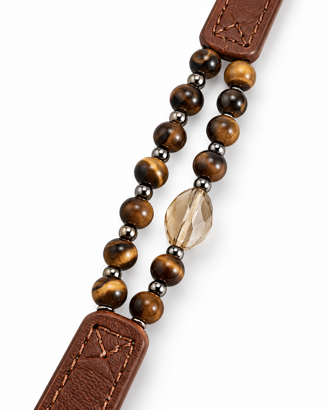 Amber Bead Leather-Look Watch Band