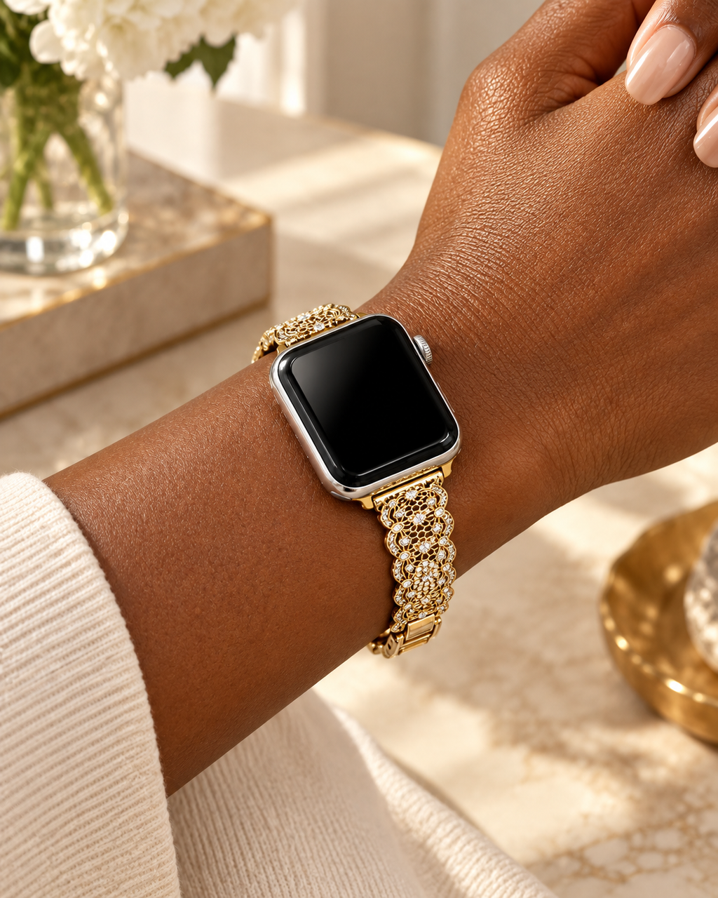 Gilded Filigree Crystal-Inspired Watch Band